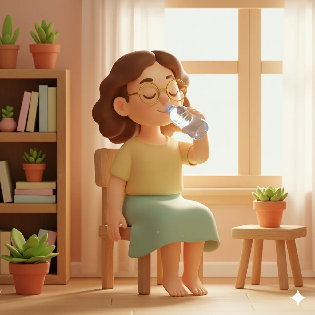 Alumia bebendo água em um ambiente acolhedor